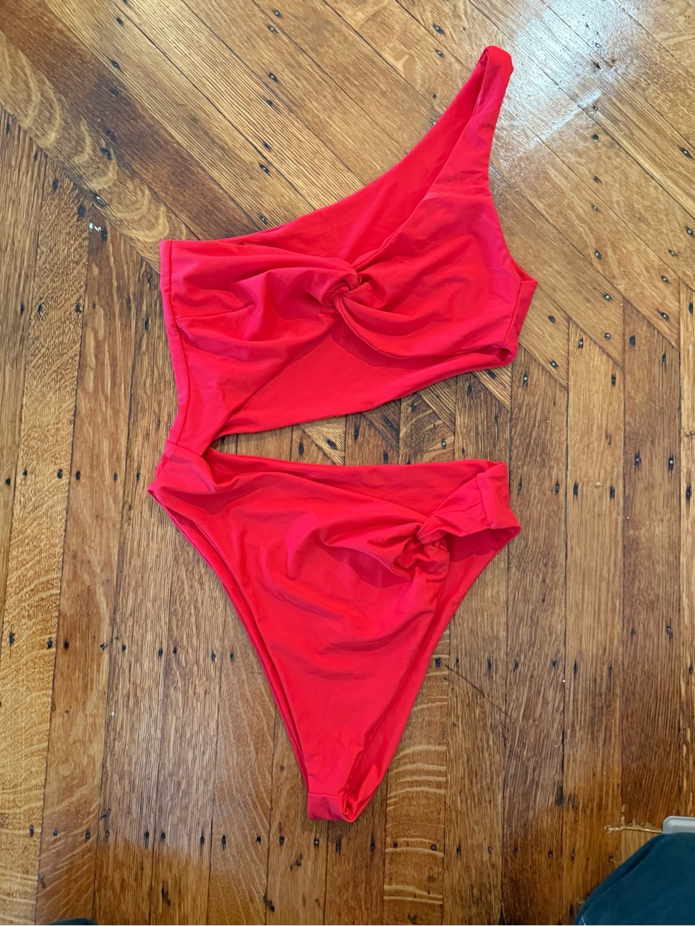Red One-Shoulder Twist One-Piece Swimsuit - Women's Swim